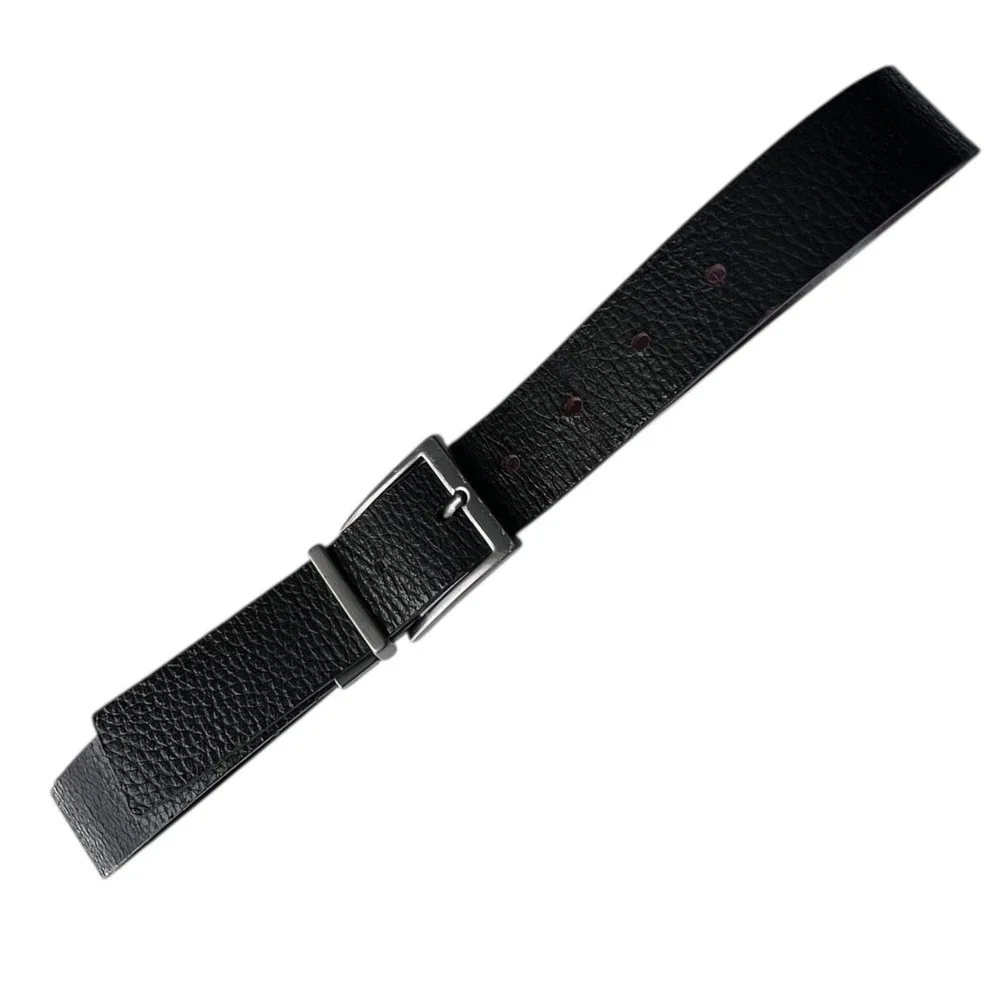 Reversible Genuine Leather Belt Black Burgundy Textured‎ Silver Buckle Men’s M/L
